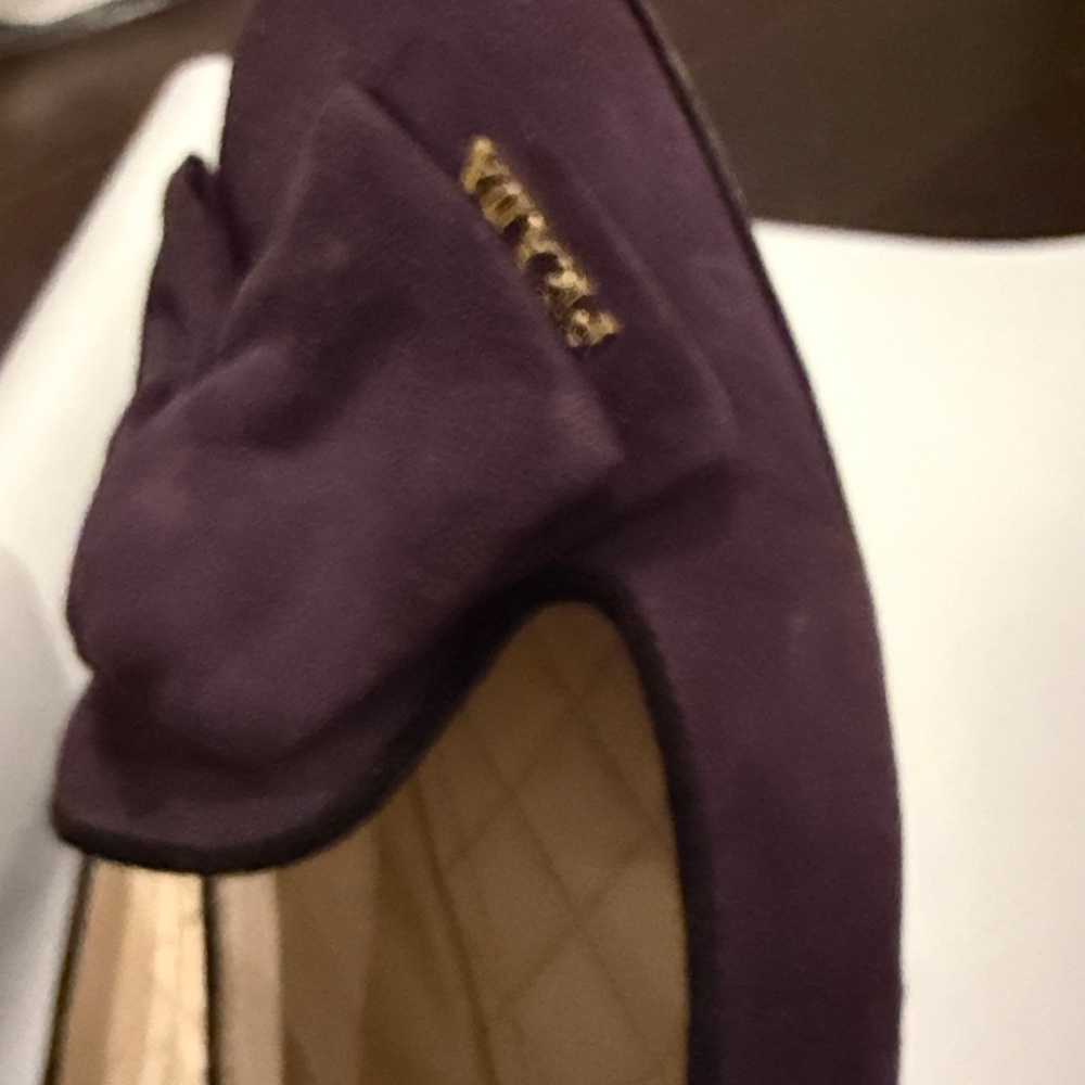 Prada Women's Deep Purple Suede Flats with Bow with Gold Prada accents - Picture 6 of 13